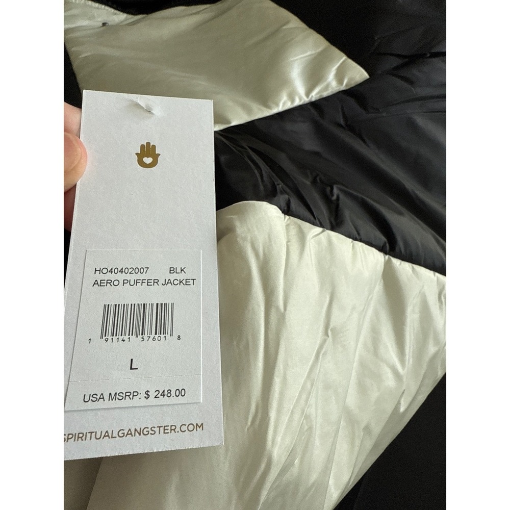 Spiritual Gangster Aero Puffer Jacket Hooded Colorblock Black White L MSRP $248 - Picture 5 of 7